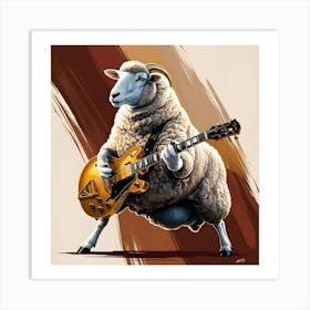 A Rocking Sheep Playing A Gold Guitar (2) Art Print