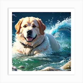 Golden Retriever In The Water Art Print