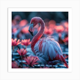 Pink Flamingo In Water Art Print