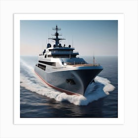 Modern Cruiser On The Sea, Morning Hours Art Print