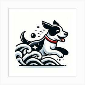 Dog Running In The Waves Art Print