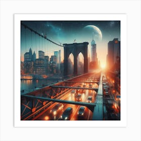 Brooklyn Bridge At Night Art Print