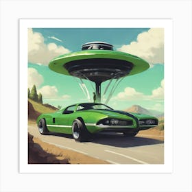 Man Cave Collection: Muscle Car vs UFO Art Print