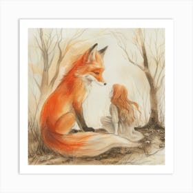 Fox And Girl Art Print