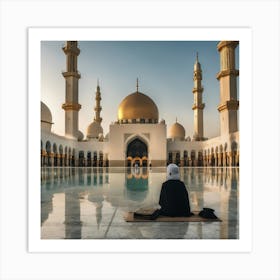 Islamic Woman Praying In A Mosque Art Print