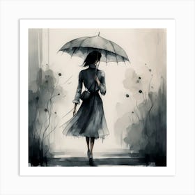 Girl With Umbrella Art Print