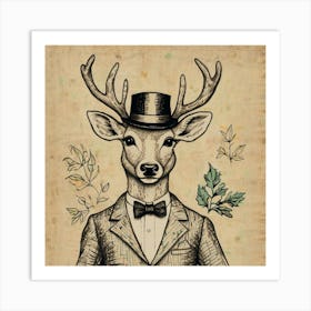 Deer In Top Hat Art Print