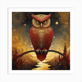 Owl On A Bridge Art Print