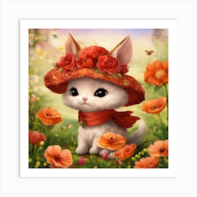 Little Bunny In Red Hat Art Print