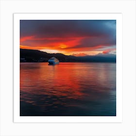 Sunset Over A Cruise Ship Art Print