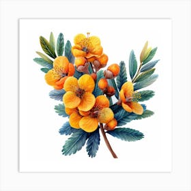 Orange Flowers On A Branch Art Print