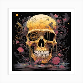 Skull With Flowers Art Print