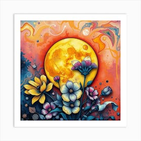 Moon And Flowers 4 Art Print