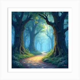 Mystical Grove With Sparkling Magical Dust, Watercolor 1 Art Print