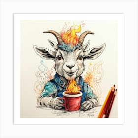 Goat With A Cup Of Coffee 3 Art Print