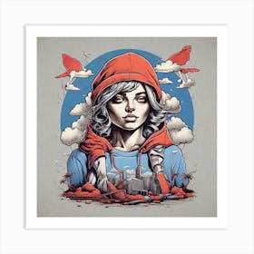 Girl With Hoodie Art Print