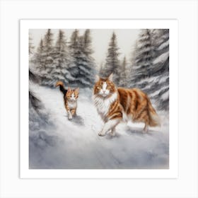 Cats In The Snow Art Print