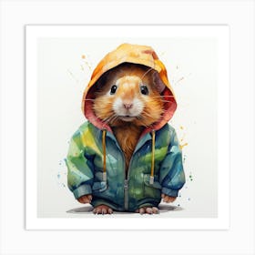 Watercolour Cartoon Guinea Pig In A Hoodie 3 Art Print