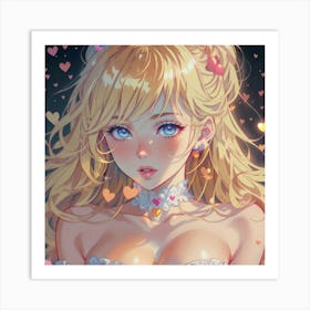 Cute Girl With Hearts(1) Art Print