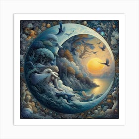 Moon And Birds Art Print