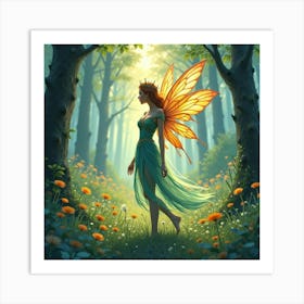 Mystical Fairy Queen In A Glowing Glade, Watercolor 1 Art Print