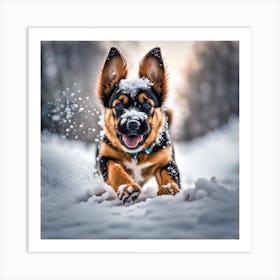 German Shepherd Puppy In The Snow Art Print