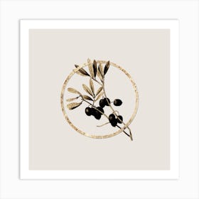 Gold Ring Olive Tree Branch Glitter Botanical Illustration Art Print