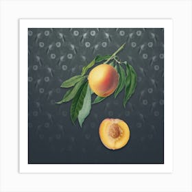 Vintage Peach Botanical on Slate Gray Pattern n.0283 Art Print