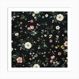 Black Floral Art Print