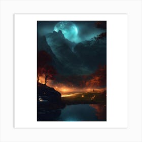 Moonlight In The Mountains 2 Art Print