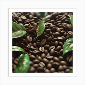 Coffee Beans With Green Leaves 1 Art Print