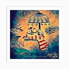 Polar Bear With Umbrella Art Print