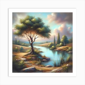 Lone Tree By The River Art Print