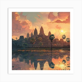 Sunset At Angkor Art Print