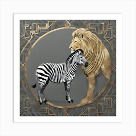 Zebra And Lion 1 Art Print