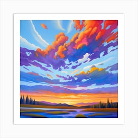 Sunset Over The River Print Art Print