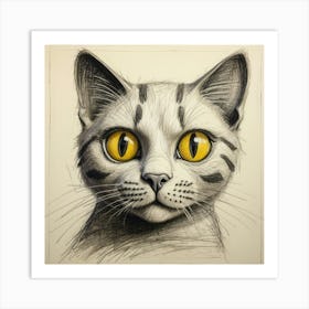 Cat Drawing 9 Art Print