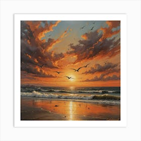 Sunset At The Beach 3 Art Print