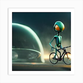 Alien On A Bicycle Art Print