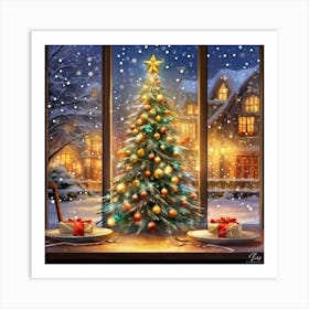 Christmas Tree In The Window 3 Art Print