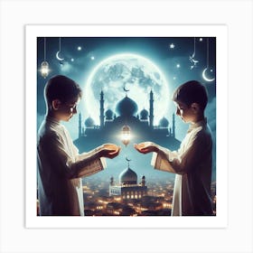 Muslim Children Prayingلمشاعر الروحانية في رمضان 1 Art Print