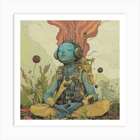 Girl In Space Blue Lofi Art Print