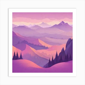 Misty mountains background in purple tone 55 Art Print