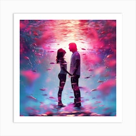 Love At First Sight, Spectral Sweethearts: Couples Under Psychedelic Skies, Valentine'S Day or Love concept Art Print