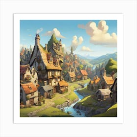 Illustration Of A Cartoon Village Art Print 3 Art Print