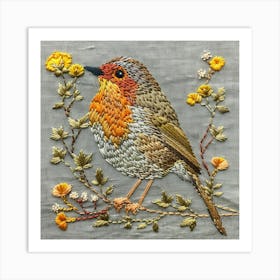 Robin Embroidery Art Print