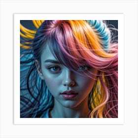 Portrait Of A Girl With Colorful Hair Art Print