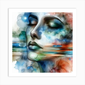 Watercolor Of A Woman'S Face 11 Art Print