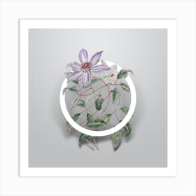 Vintage Violet Clematis Flower Minimalist Floral Geometric Circle on Soft Gray n.0184 Art Print