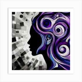 Purple And Black Abstract Painting Art Print